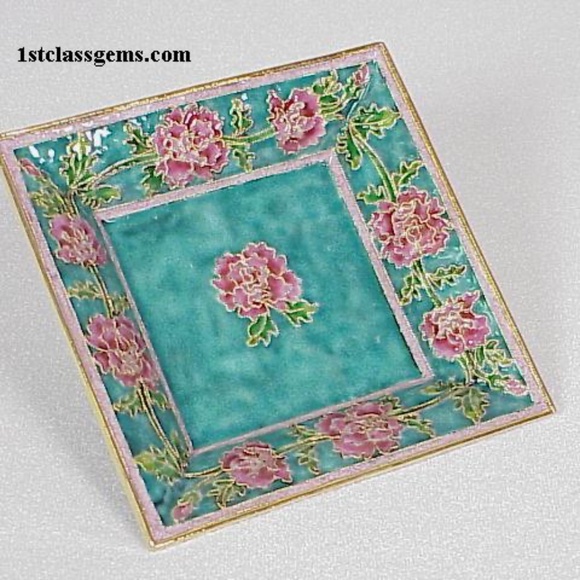 FINAL SALE PRICE NYCO International Large Square Cloisonne Dish in Turquoise - Picture 2 of 3